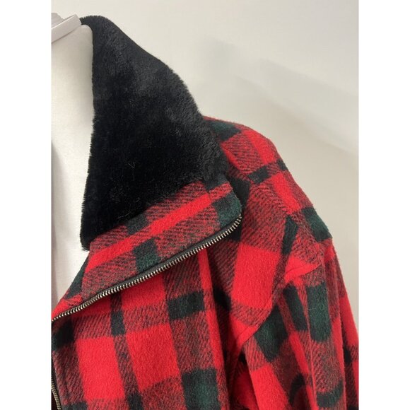 Vtg Miss New Yorker Women’s Modern Lg Red Plaid Oversized Wool Blend Tartan Coat - Picture 7 of 16